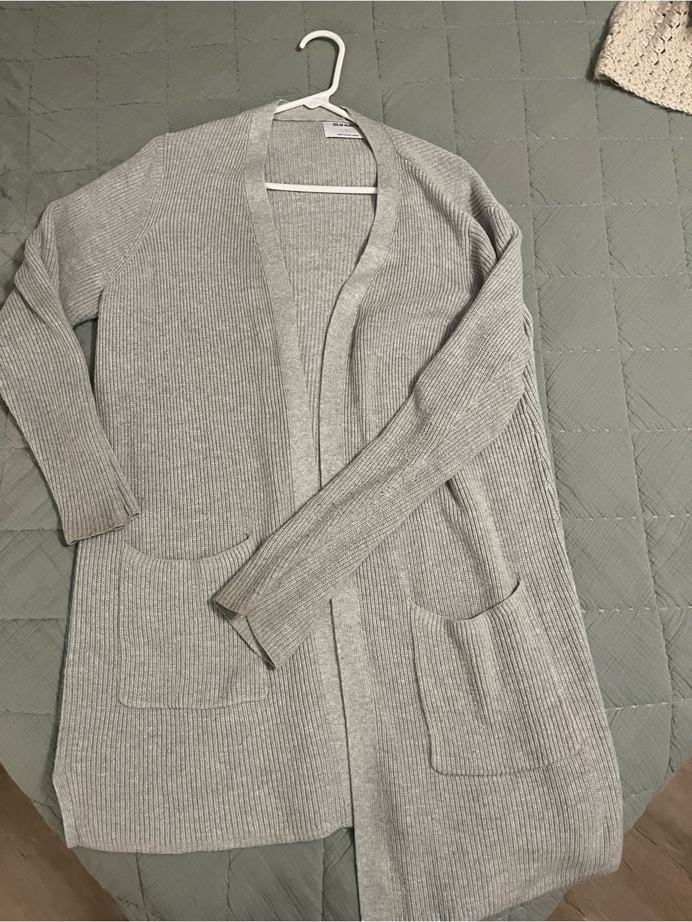 Old Navy Light Gray Open-Front Ribbed Cardigan Sweater